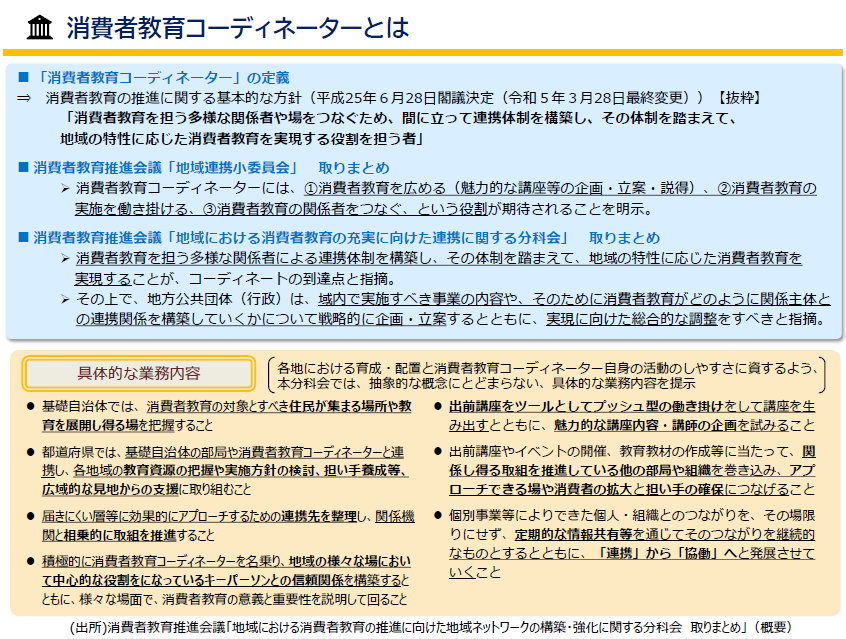 消費者教育コーディネーターについての資料表紙